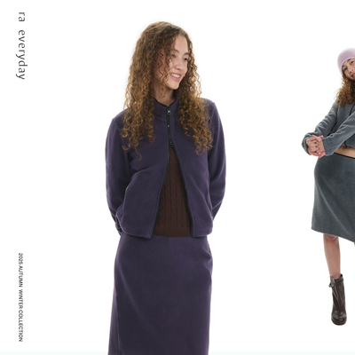 RA everyday “散步”摇粒绒拉链短款外套 深灰/紫色