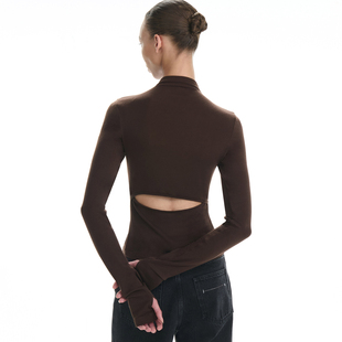 RA everyday 小高领镂空长袖T恤 咖色/黑色