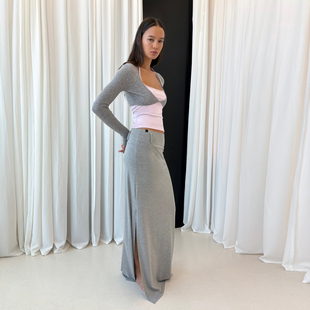 黑色 灰色 on侧开叉长半裙 优雅弹力Slip everyday 经典