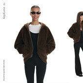 咖色 连帽外套 everyday 弧形收腰下摆毛绒短款