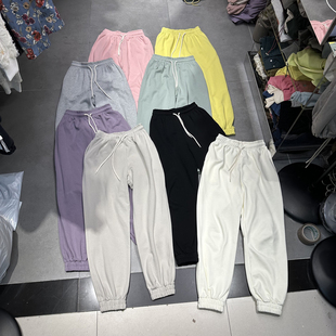 春装 休闲裤 新款 显瘦运动裤 601 抽绳松紧腰纯色直筒束脚卫裤 DUODUO