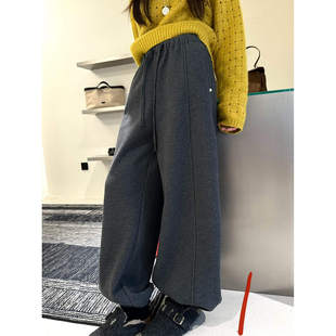 休闲裤 弯刀裤 11763 抽绳松紧腰纯色高级感宽松阔腿加绒卫裤 3R3