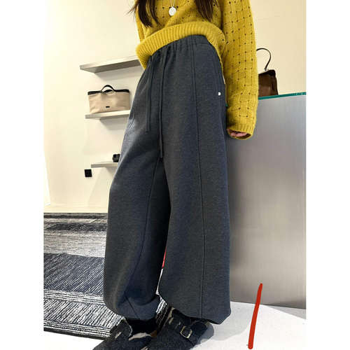 高级感宽松阔腿加绒卫裤弯刀裤