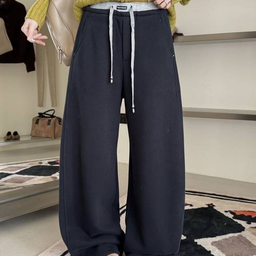 喜大东松紧腰双裤头拼色休闲裤