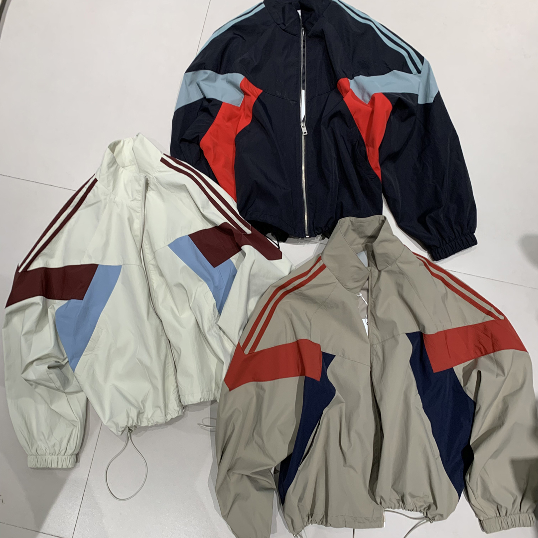 三杠边条拼色抽绳松紧风衣外套