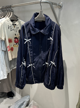 DUODUO 翻领蝴蝶结白色边条薄款风衣外套防晒衣空调衫657