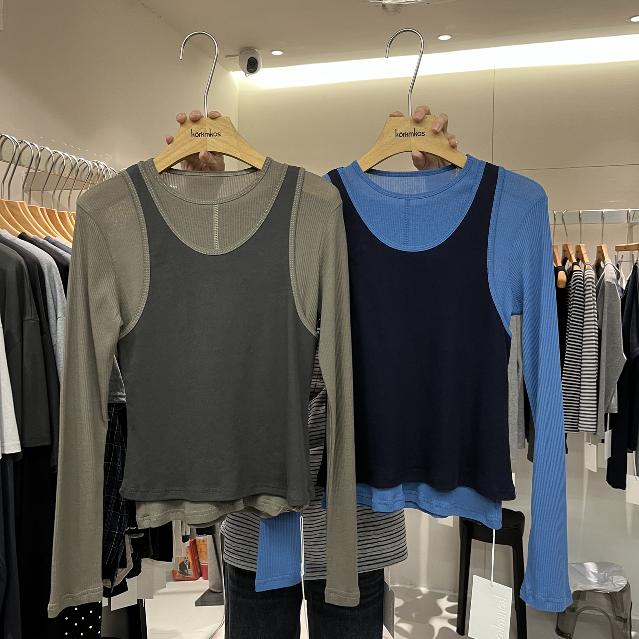 背心拼接假两件长袖T恤