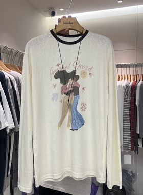 HANMIGAO 圆领字母卡通图案薄款宽松长袖T恤上衣70507
