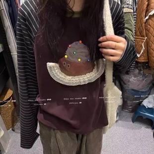 DUODUO T恤 圆领卡通插肩袖