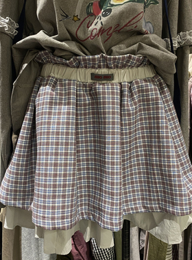 DUODUO 松紧腰格子防走光内衬蓬蓬半身裙短裙