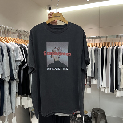 字母人物图案宽松短袖T恤上衣