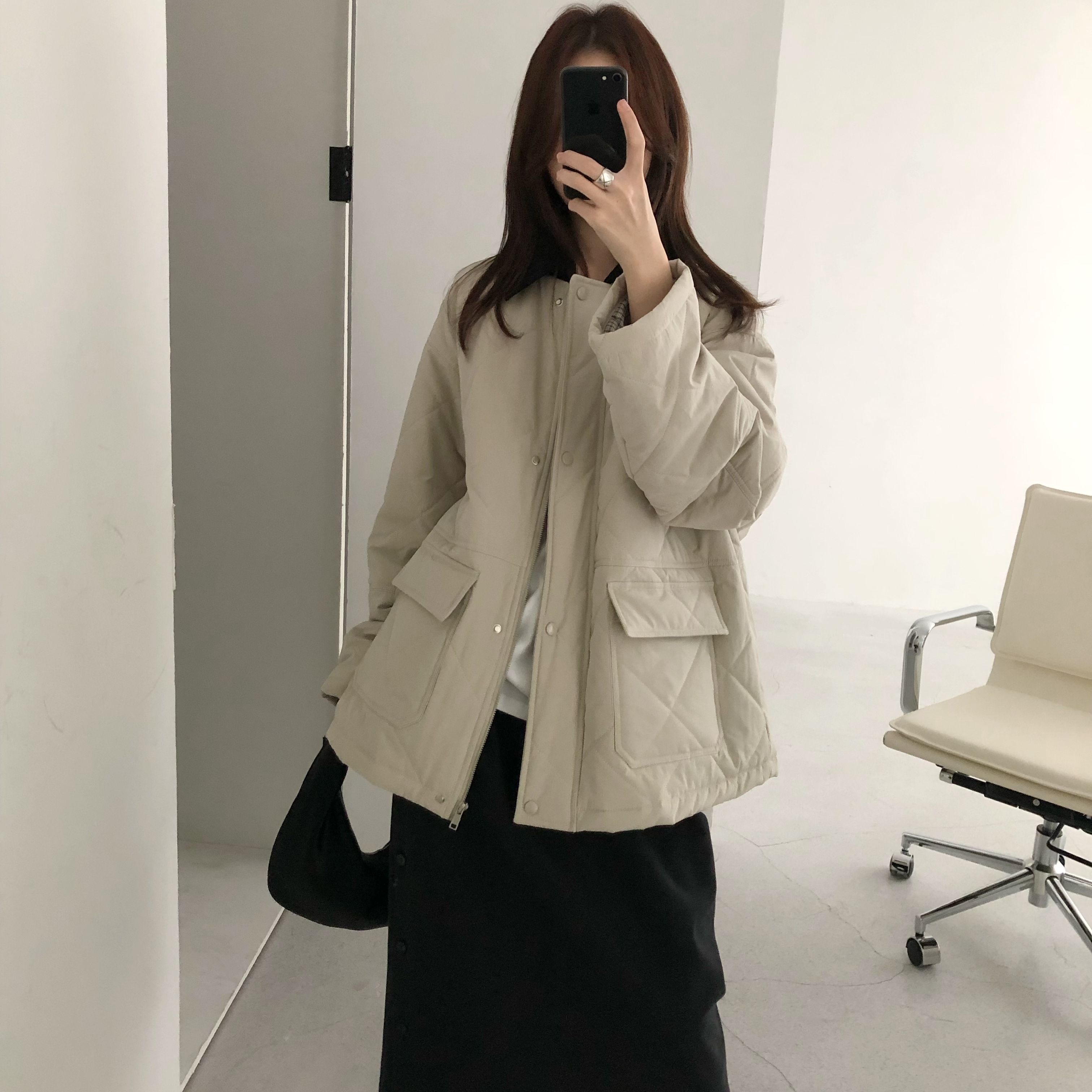 拼色高级感格子夹棉外套保暖棉服