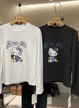 HANMIGAO 圆领字母卡通图案修身长袖T恤打底衫63357