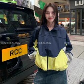 BENHE 连帽领拼色运动风拉链风衣外套棒球服