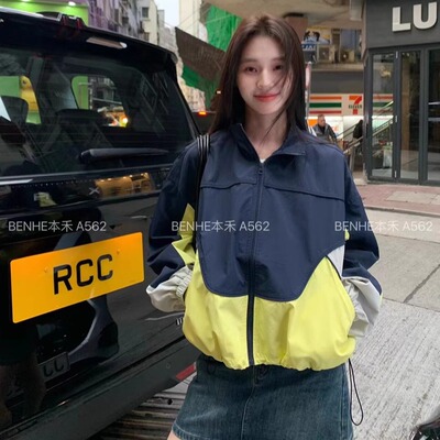 拼色运动风拉链风衣外套棒球服