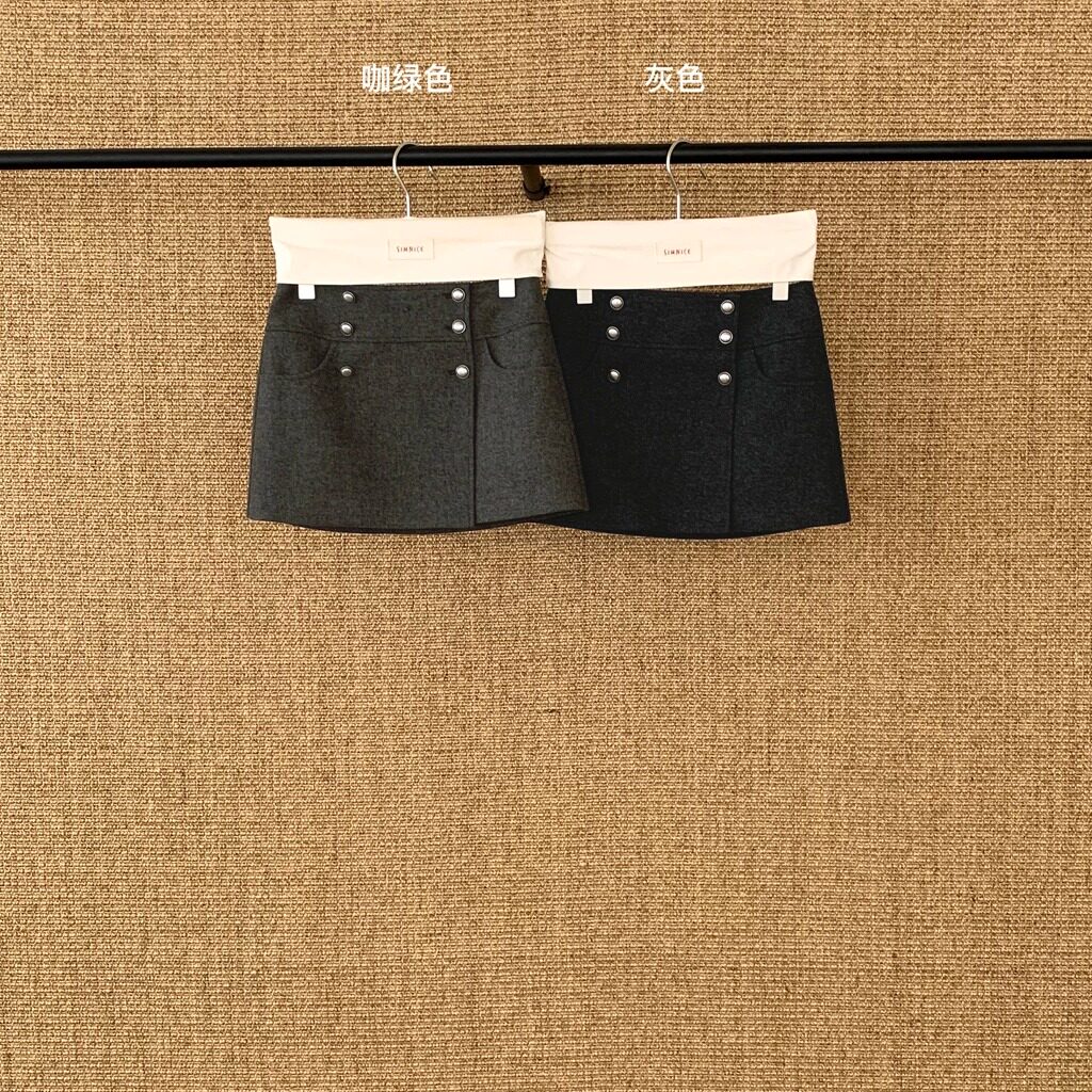 双排扣防走光内衬半身裙西装裙