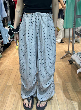 TRUST ME 松紧腰圆点宽松阔腿束脚薄款卫裤休闲裤24424