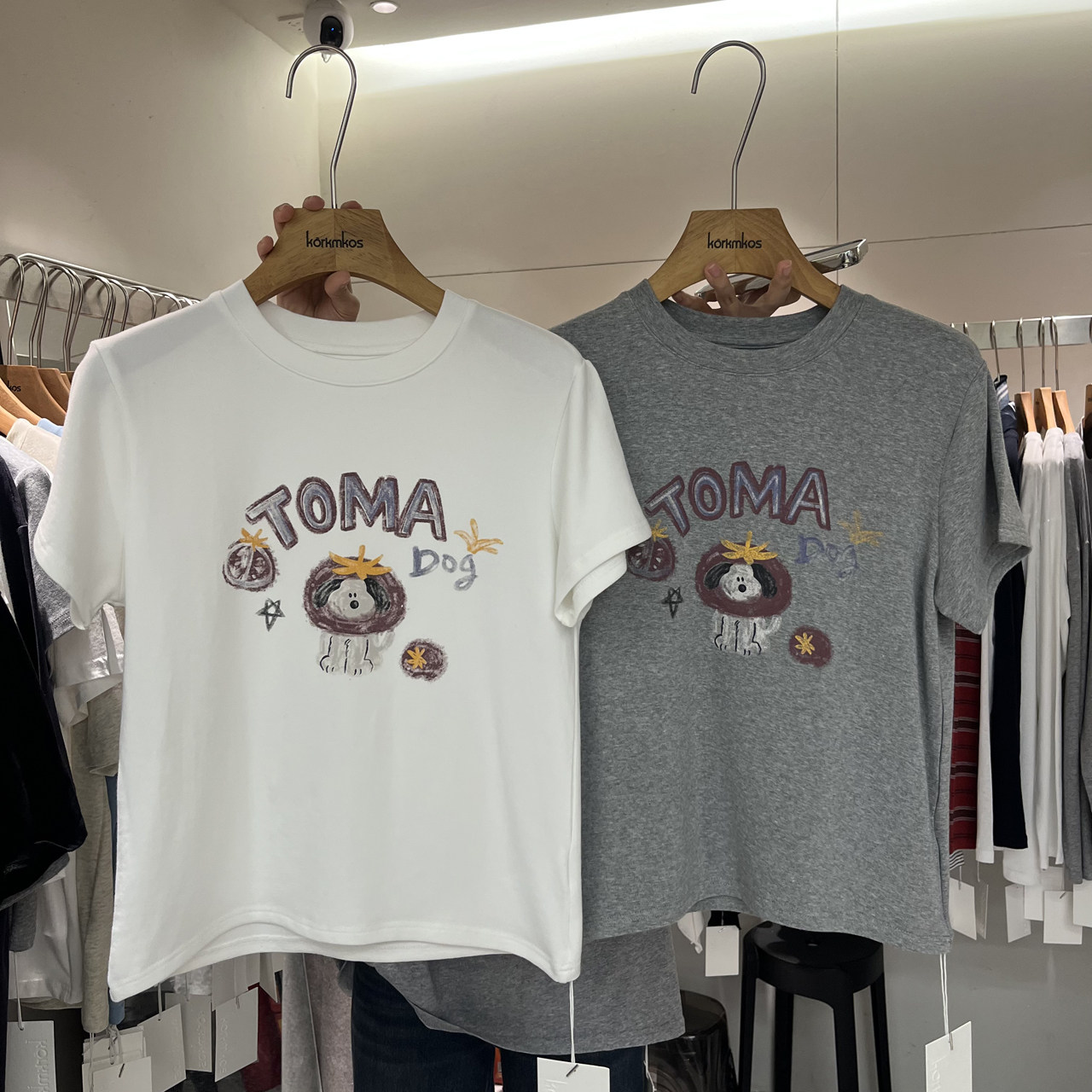 HANMIGAO 圆领字母小狗图案短袖T恤百搭上衣打底衫70328