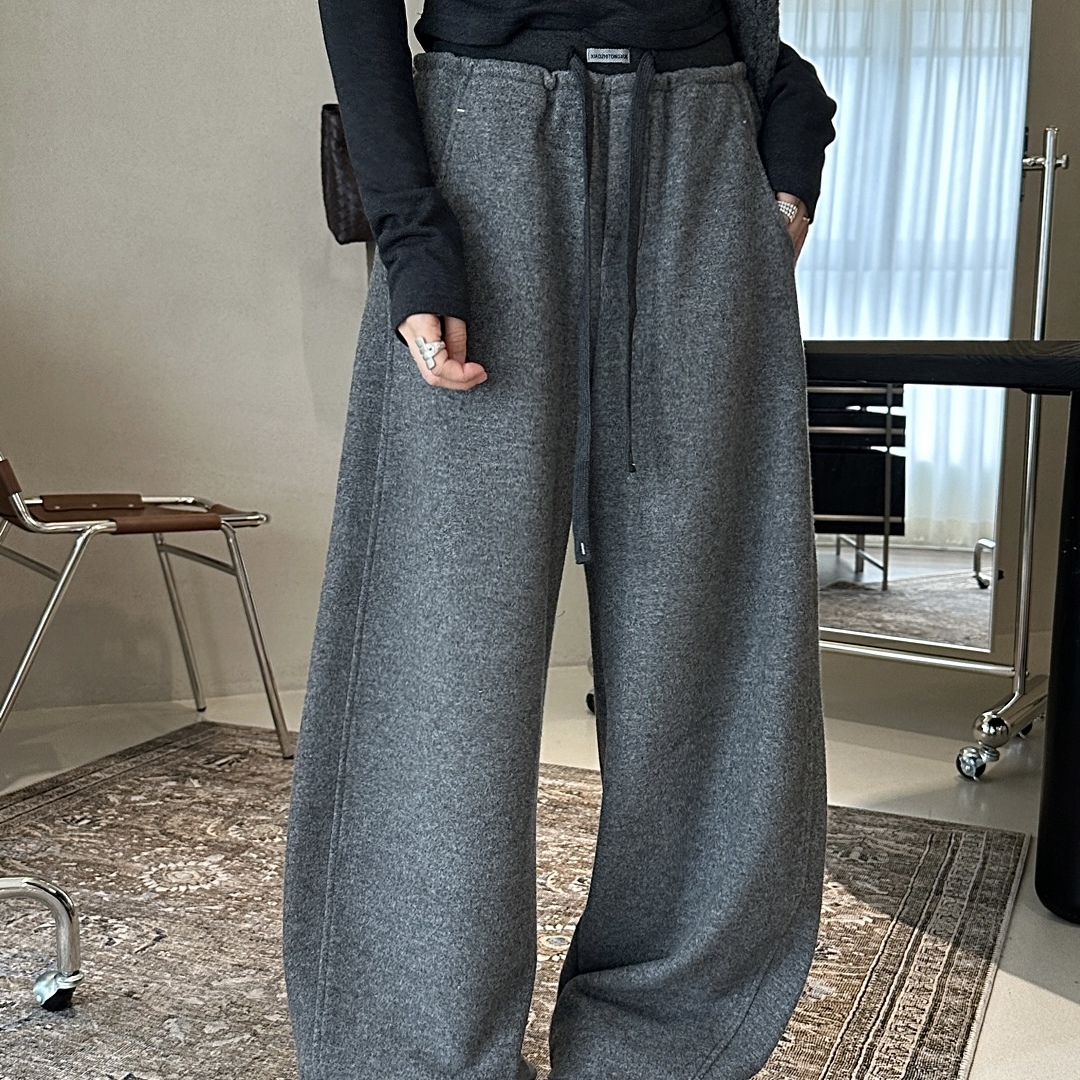 拼色阔腿直筒束脚羊绒卫裤
