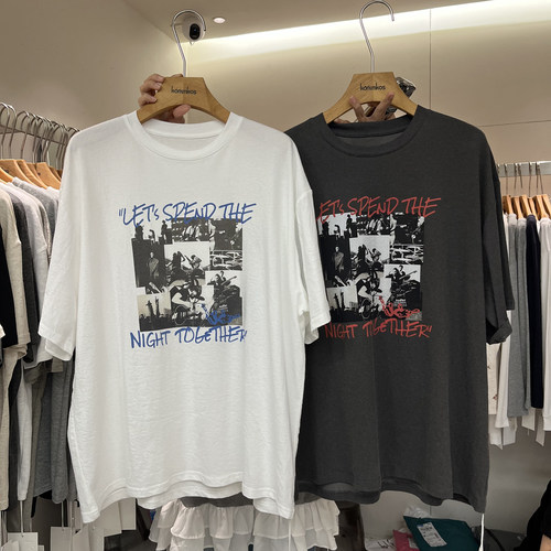 字母人物图案宽松短袖T恤上衣