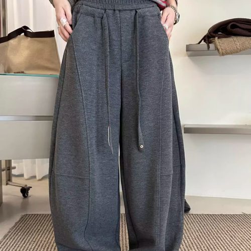 松紧腰纯色宽松阔腿休闲裤卫裤