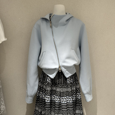 纯色斜拉链设计感短款卫衣