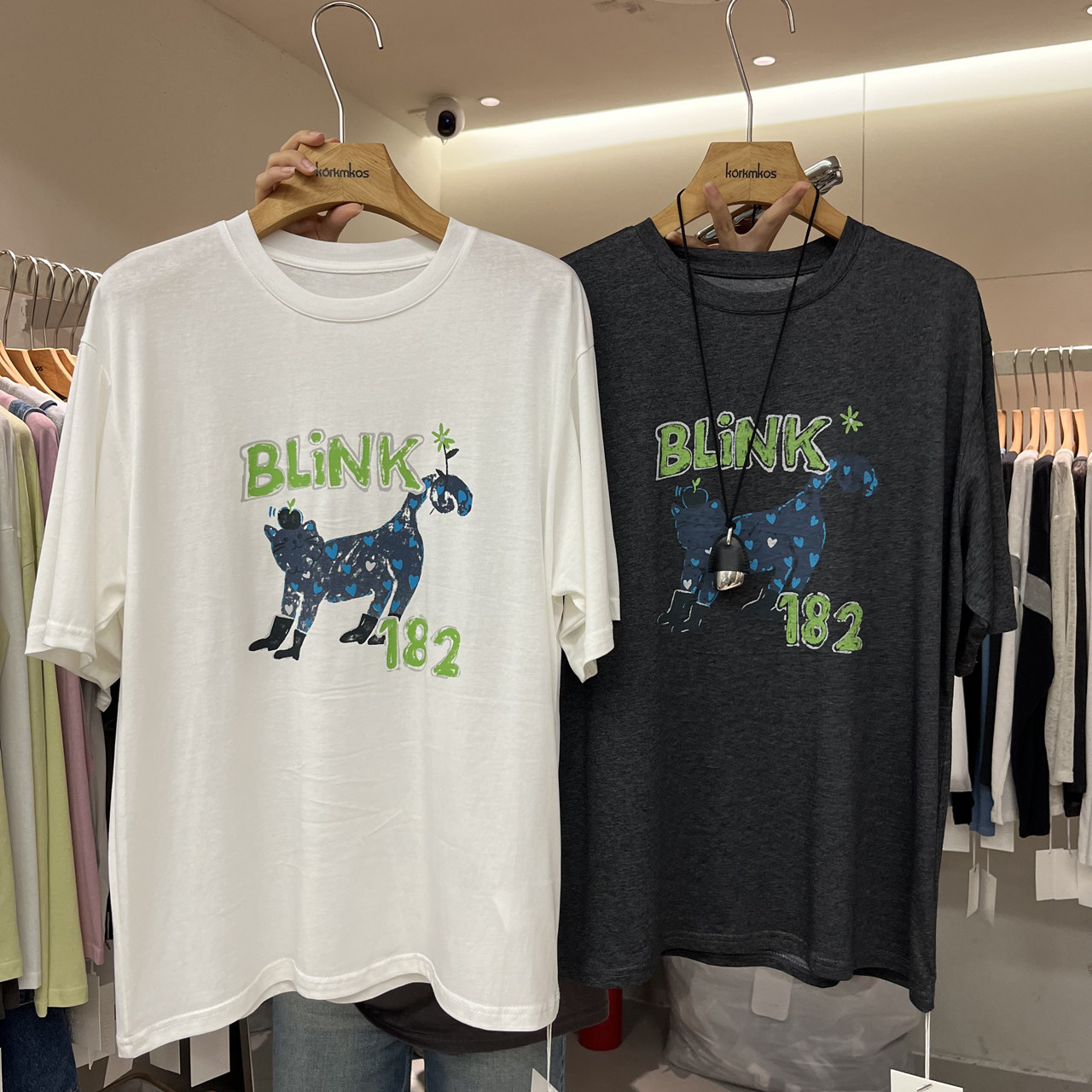 字母小猫图案宽松短袖T恤上衣