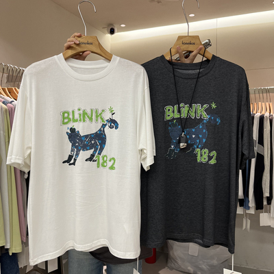 字母小猫图案宽松短袖T恤上衣
