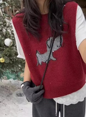 BEYOURSLEF 圆领卡通图案无袖背心针织衫套头马夹MY6712