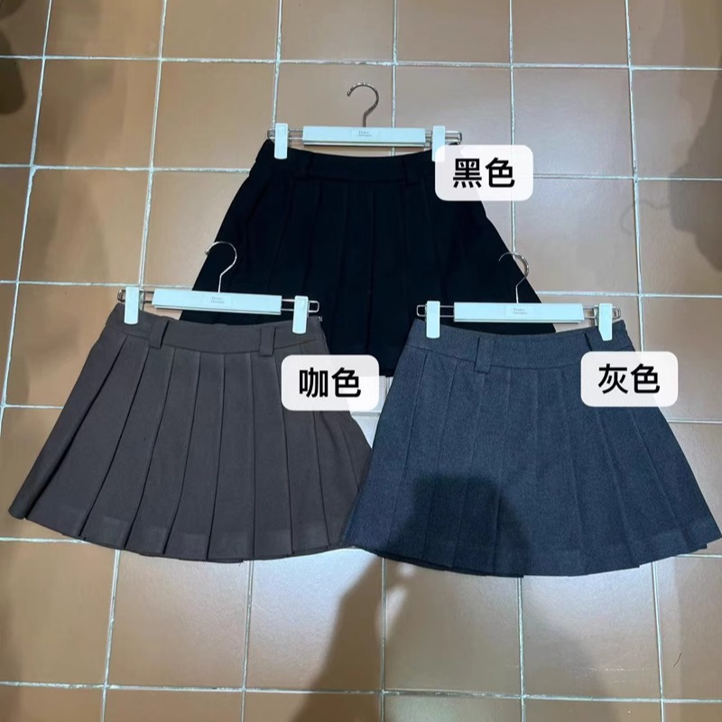纯色百褶防走光内衬半身裙