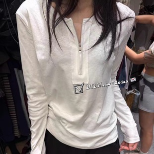 T恤百搭上衣打底衫 DUODUO 圆领纯色高级感半扣长袖