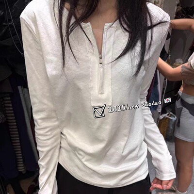 纯色高级感半扣长袖T恤