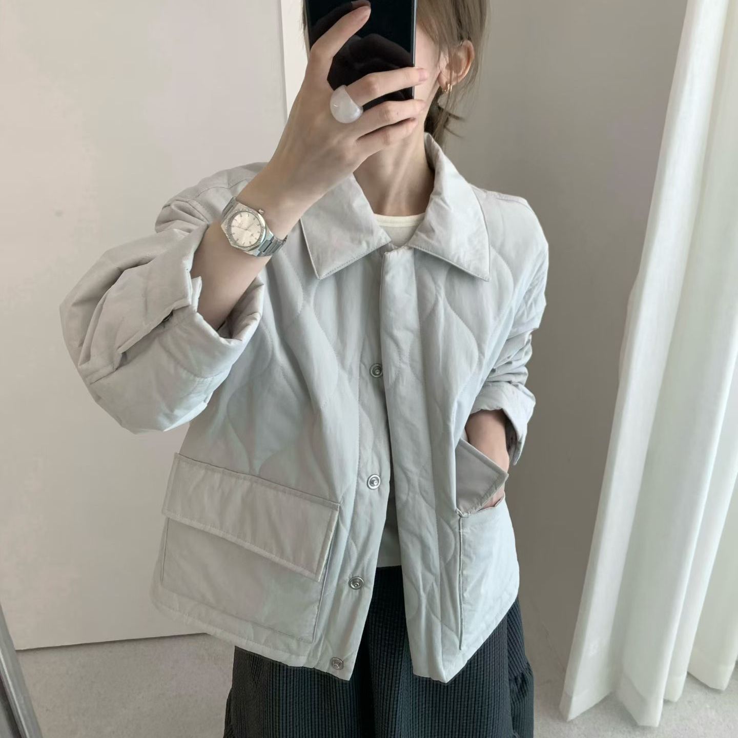 纯色高级感韩范薄款棉服外套