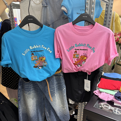 字母卡通图案宽松短袖T恤上衣