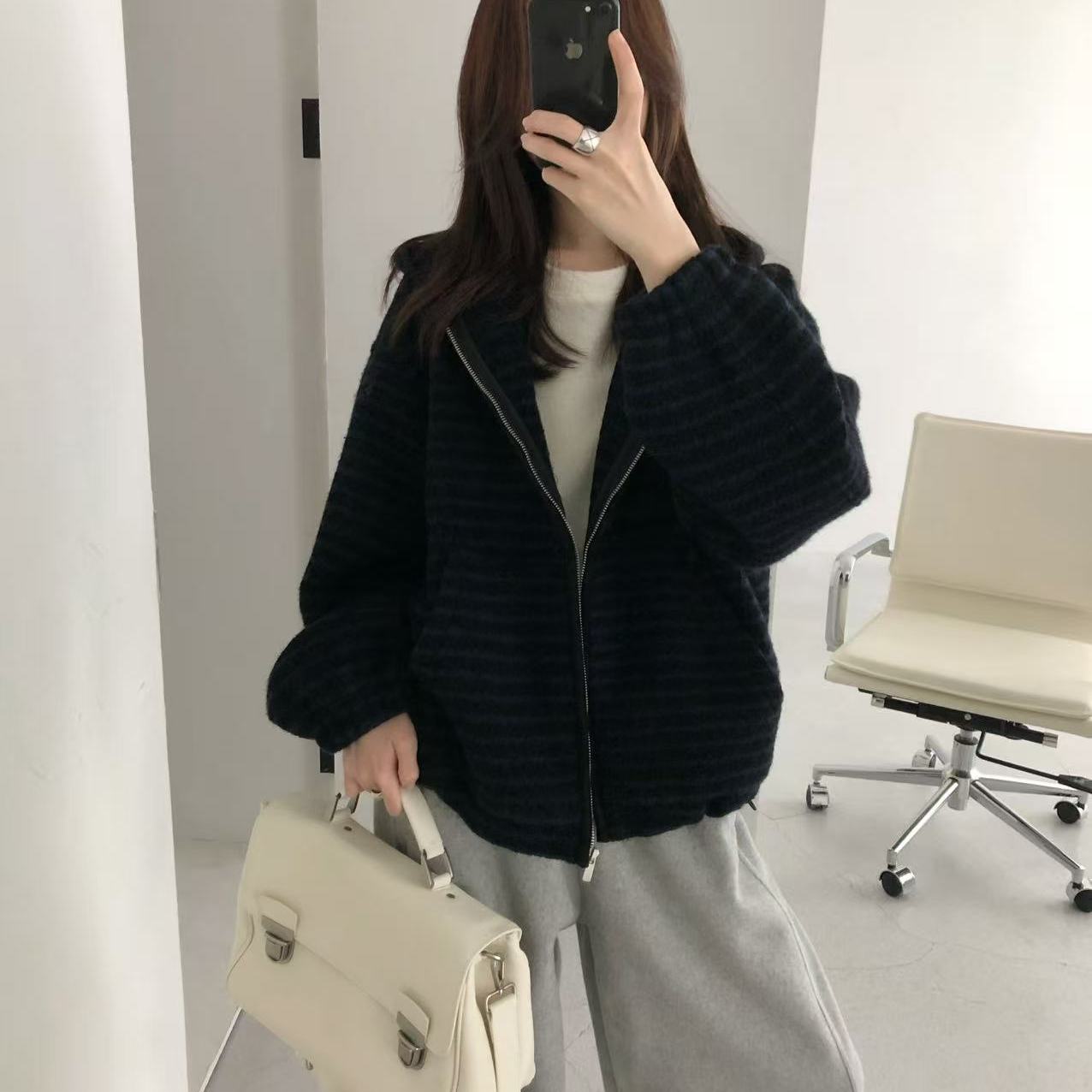 条纹拼色羊毛550克重保暖卫衣