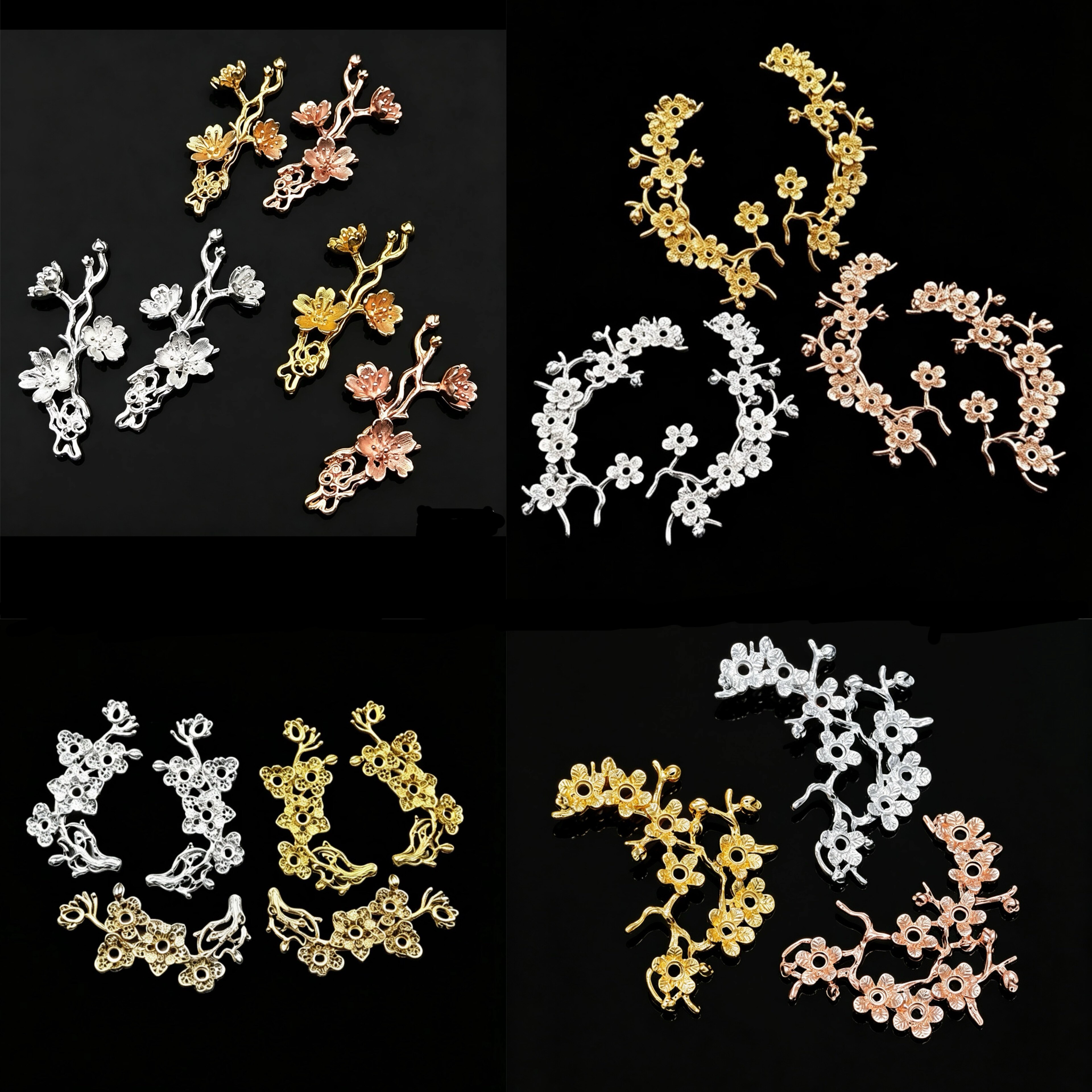 合金保色花朵梅花树枝挂件成对祥云枝吊坠古风diy发簪材料饰品