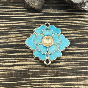 古风耳环diy饰品配件仿点翠螺钿胎底玉兰花滴油合金耳坠耳饰材料