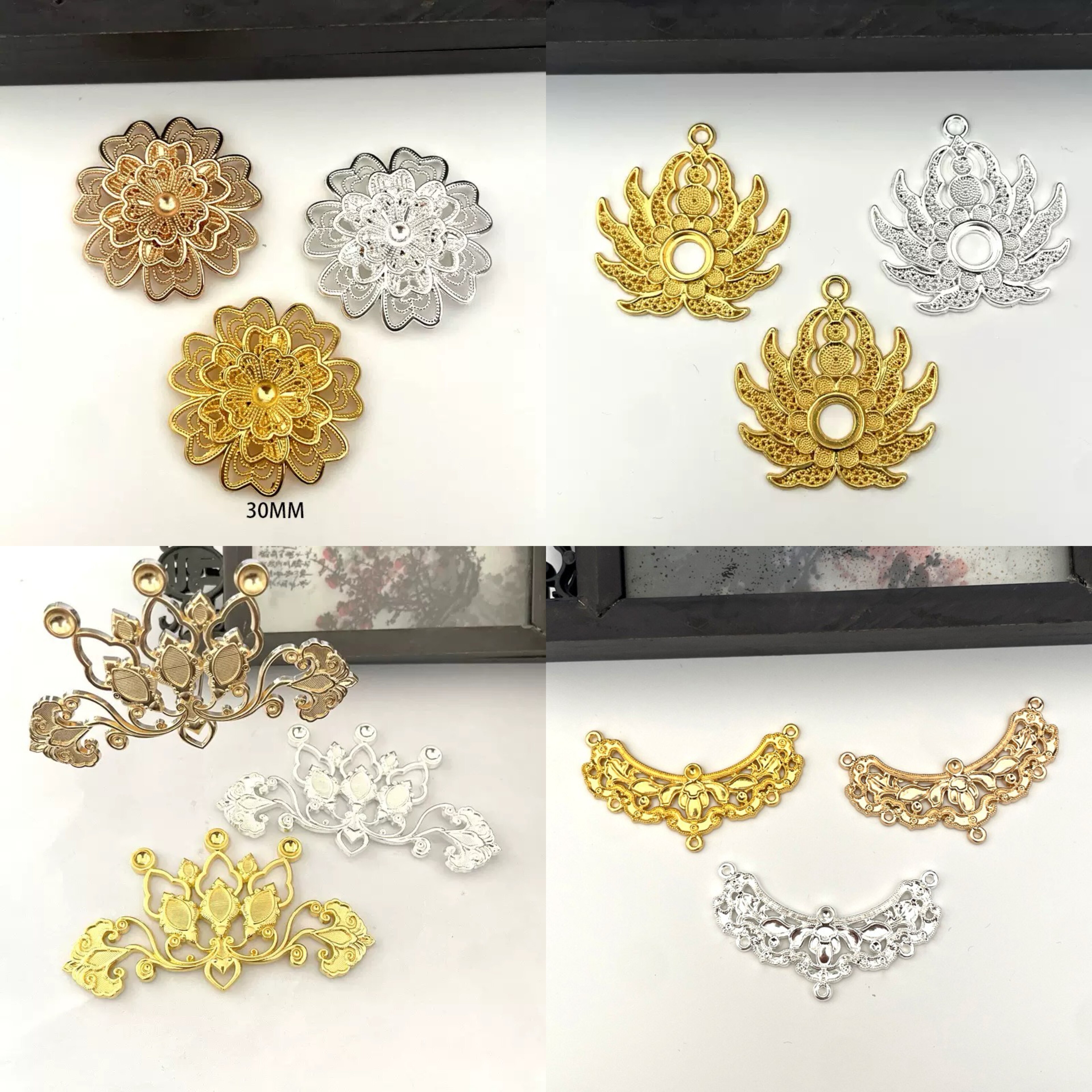 合金蝴蝶花枝DIY饰品配件发簪材料手工头饰配件