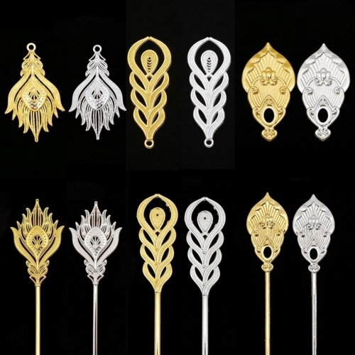 孔雀翎凤羽发簪仿花丝流苏吊坠 diy手工饰品材料头饰耳环发冠配件