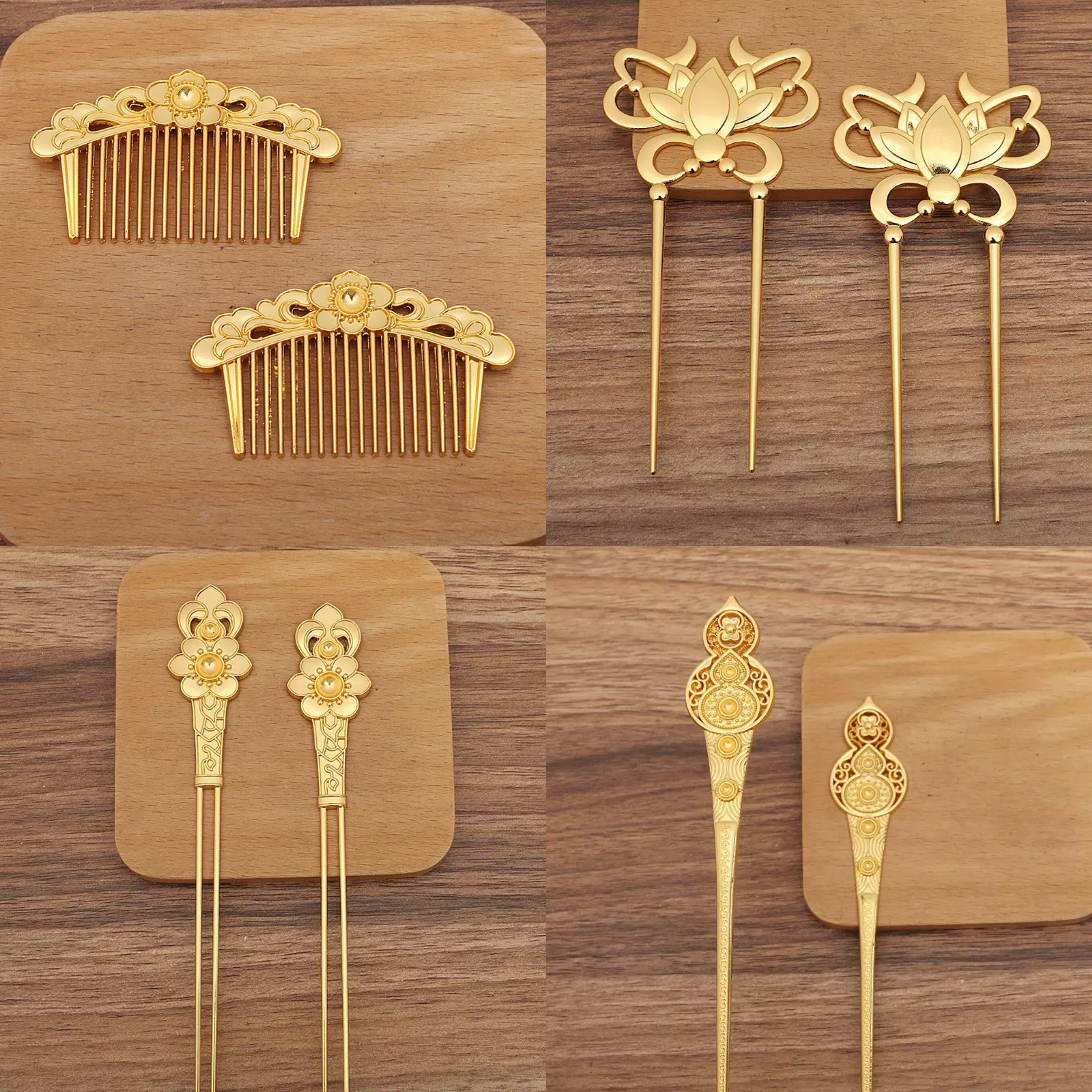 diy配件保色合金莲花葫芦发簪主体发叉手工diy制作古风簪子材料