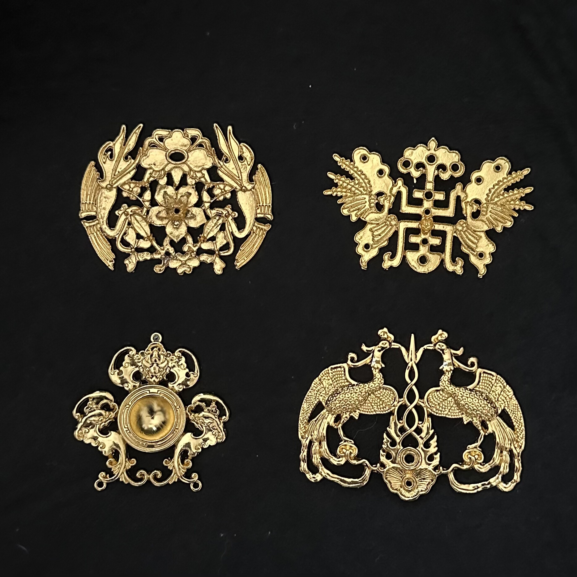 合金滴油仿烧蓝蝴蝶花片藤蔓小挂件耳环材料汉服压襟装饰