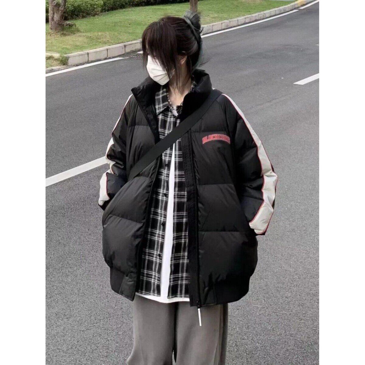 韩版拼色字母刺绣潮牌棉服女冬季新款立领加厚宽松学生外套面包服