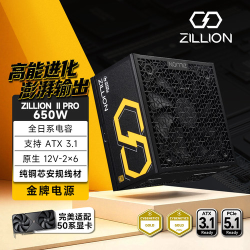 振华电源卓凌ZILLION II PRO650W金牌全模组台式主机ATX3电脑电源