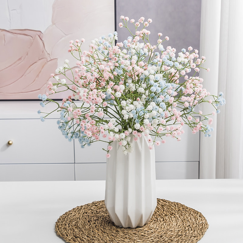 仿真满天星客厅假花装饰摆件塑胶白色小花陶制花瓶花店软装摆设花