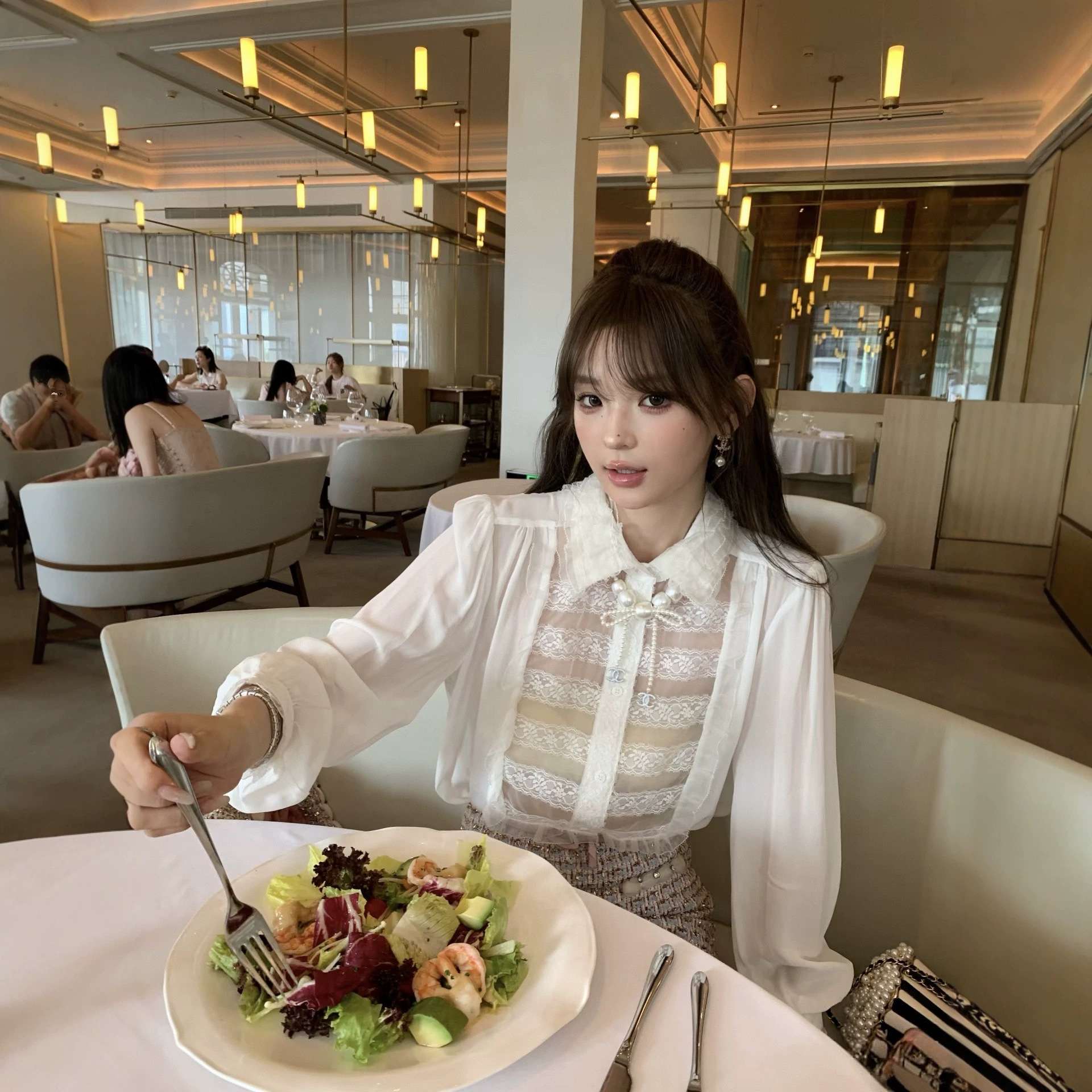 深圳南油华伦真丝蕾丝衬衫气质春秋桑蚕丝蕾丝衬衫蕾丝镂空女