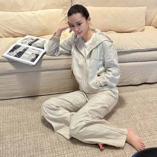 BC金丝亚麻珠链带帽外套裤子套装深圳南油老钱风金丝亚麻外套