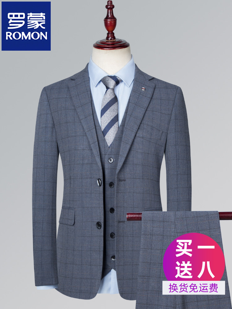 로마 격자 무늬 정장 남성 한국어 슬림 정장 전문 정장 GROOMSMAN 의류 신랑 웨딩 드레스