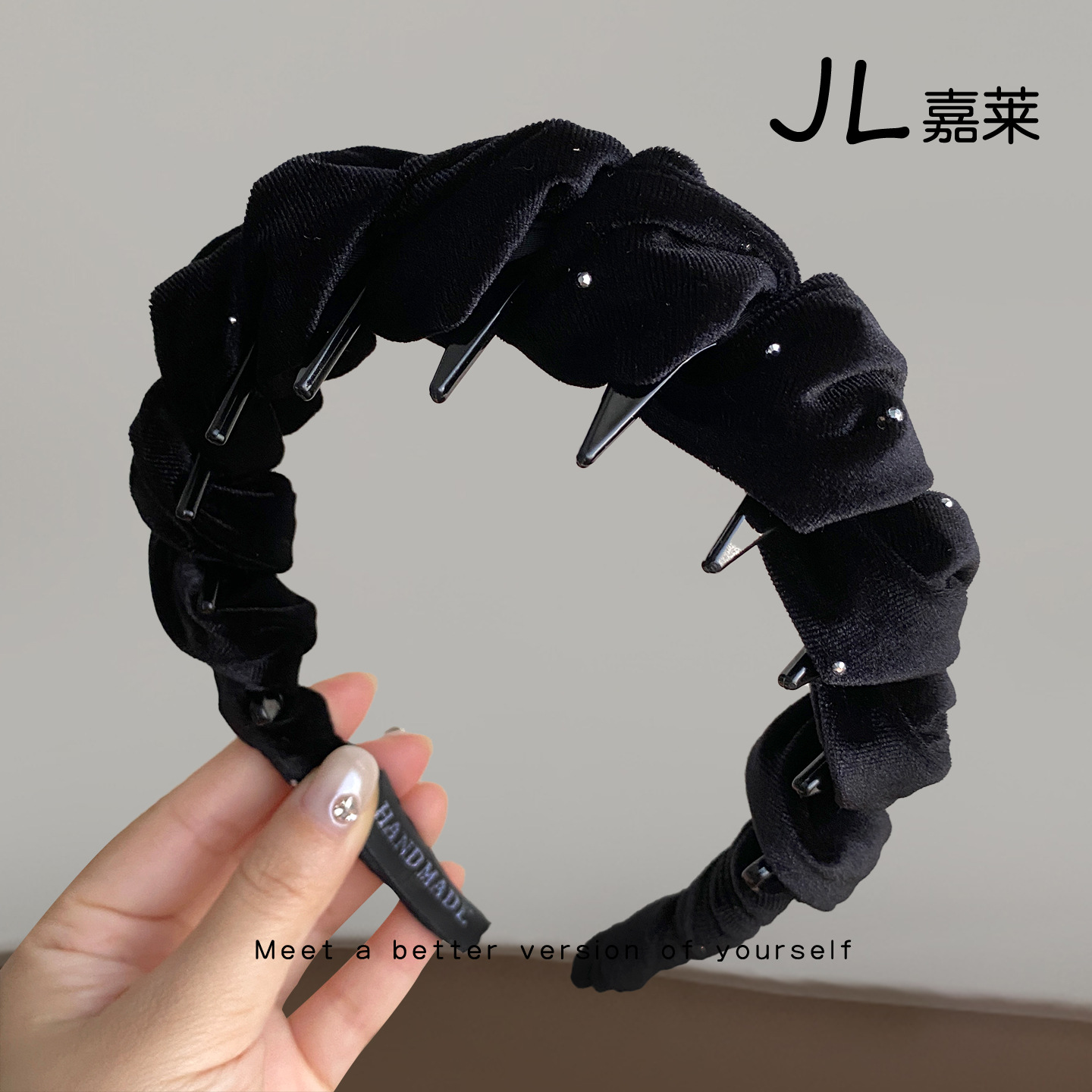 简约满天星鼓包丝绒带齿发箍女