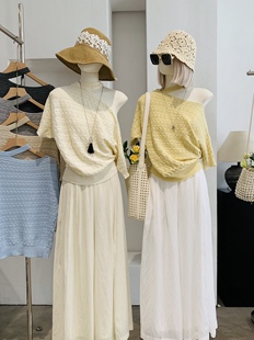 女上衣 短袖 26年春夏镂空麻花挂脖套头设计感斜肩显瘦薄款 针织衫