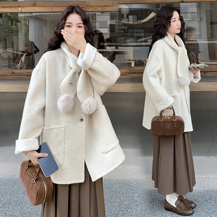 现货2025秋冬韩版 羊毛外套8022P235K335 双面呢大衣圆领百搭短款